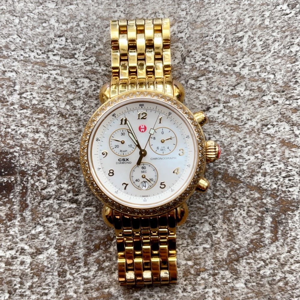 Michele Authentic Mother of Pearl Gold Watch